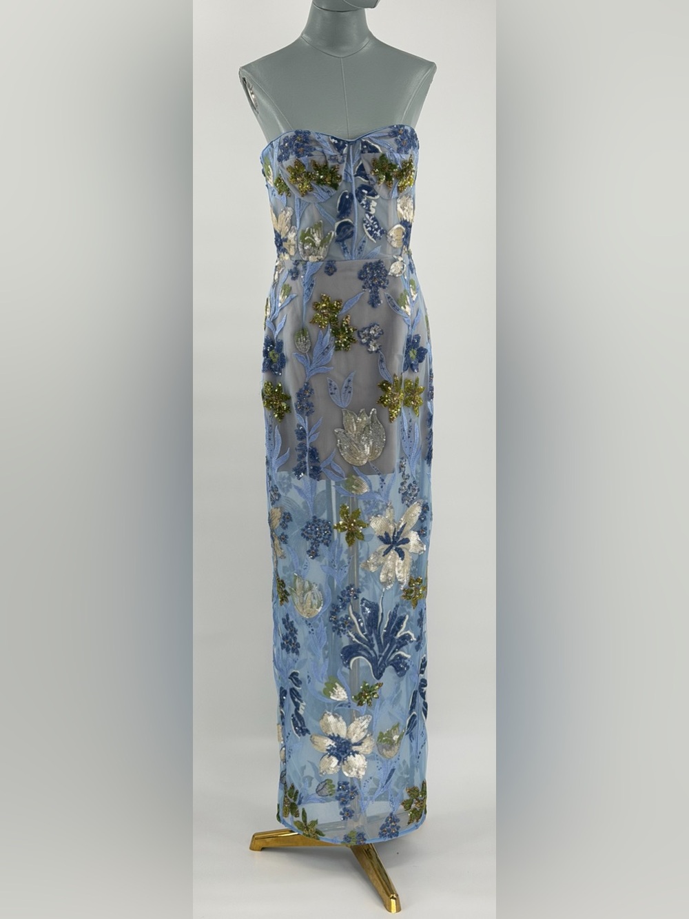 🆕 BRONX & BANCO 🧿 NWOT Dahlia Floral Gown, Baby Blue Multi Maxi - Sz M US 6 - Picture 3 of 17